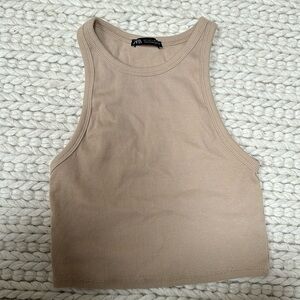Zara Brown Ribbed Cropped Tank Top